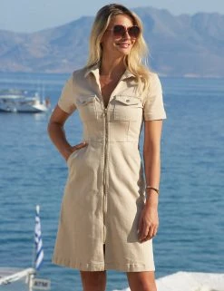 SOSANDAR Dresses Zip Up Knee Length Waisted Dress