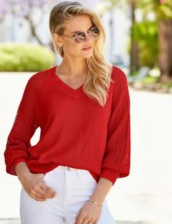 SOSANDAR Jumpers Pointelle V-Neck Jumper