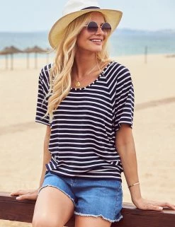 SOSANDAR Women Striped Scoop Neck Short Sleeve T-Shirt