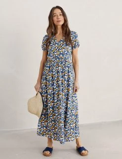 Seasalt Cornwall Dresses Cotton Rich Printed V-Neck Midaxi Tea Dress