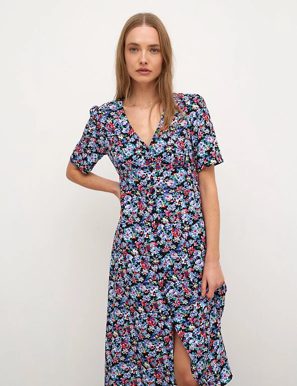 Nobody's Child Dresses Floral V-Neck Midaxi Tea Dress