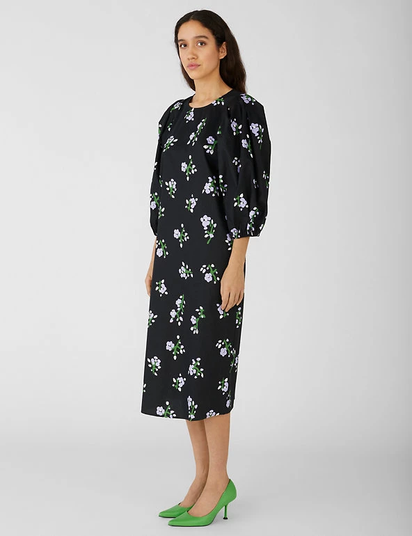 OBJECT Dresses Pure Cotton Floral Midaxi Waisted Dress