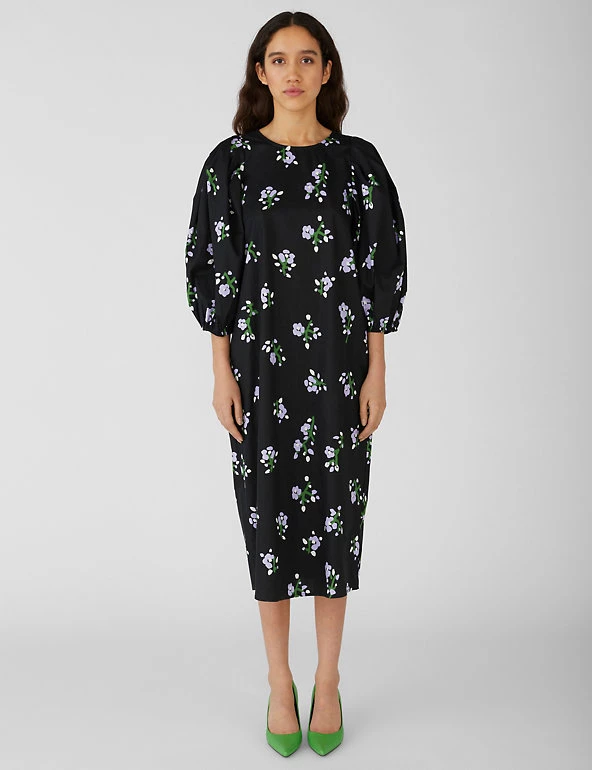 OBJECT Dresses Pure Cotton Floral Midaxi Waisted Dress - Image 3