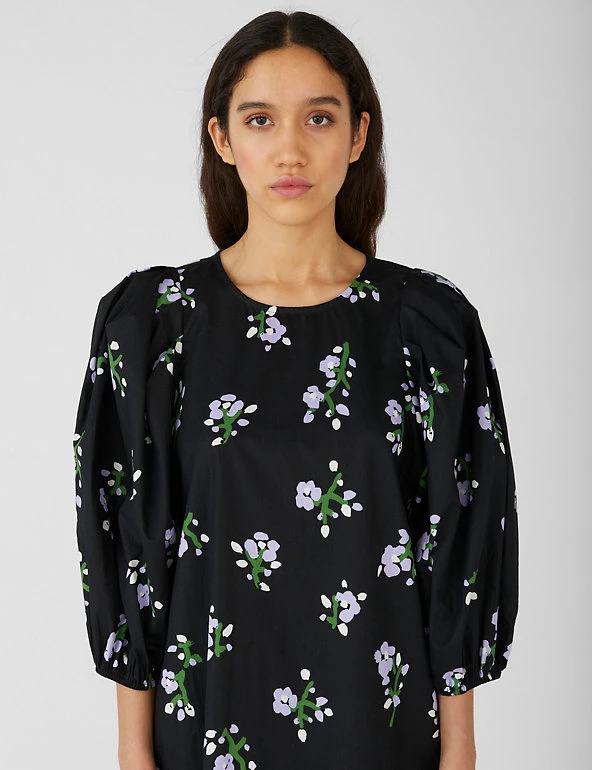 OBJECT Dresses Pure Cotton Floral Midaxi Waisted Dress - Image 4