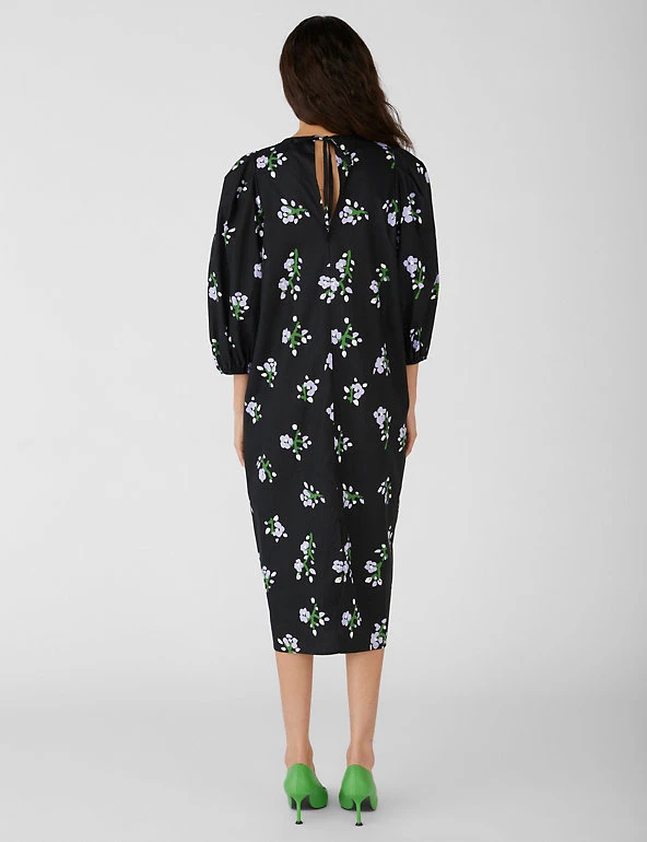 OBJECT Dresses Pure Cotton Floral Midaxi Waisted Dress - Image 5