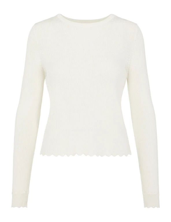 OBJECT Tops Ribbed Scallop Edge Knitted Top - Image 2