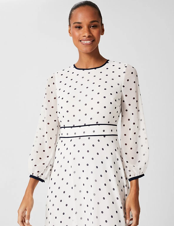 HOBBS Dresses Polka Dot Round Neck Midi Waisted Dress - Image 3
