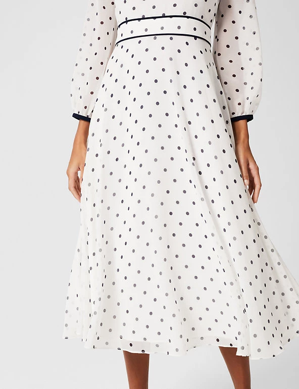 HOBBS Dresses Polka Dot Round Neck Midi Waisted Dress - Image 5