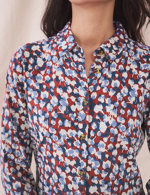 White Stuff Dresses Jersey Printed Collared Midi Shirt Dress - Image 3