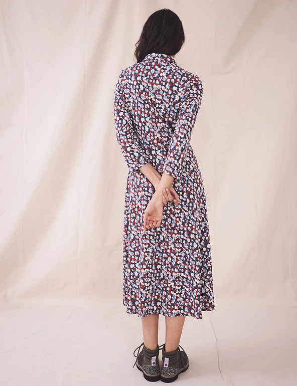 White Stuff Dresses Jersey Printed Collared Midi Shirt Dress - Image 4