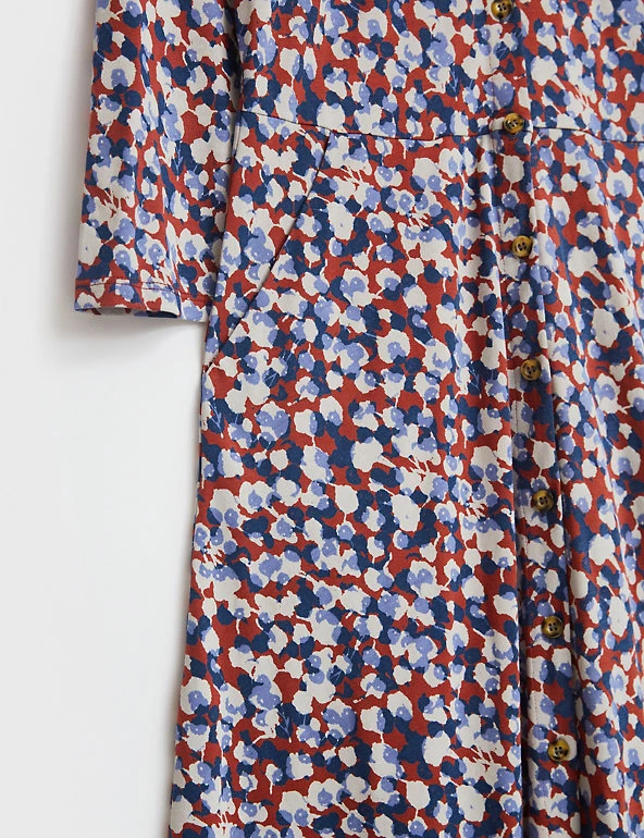 White Stuff Dresses Jersey Printed Collared Midi Shirt Dress - Image 6