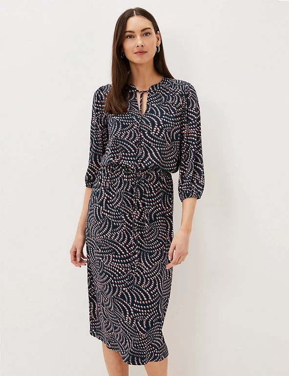 Phase Eight Dresses Geometric Tie Neck Waisted Dress