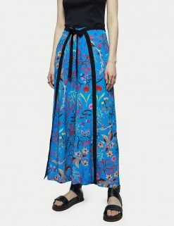 Jigsaw Trousers Floral Belted Wide Leg Culottes