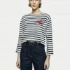 Jigsaw Tops Pure Cotton Striped Embroidered Relaxed Top