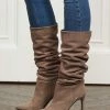 SOSANDAR Suede Stiletto Heel Pointed Knee High Boots