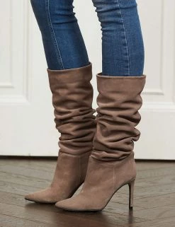 SOSANDAR Suede Stiletto Heel Pointed Knee High Boots
