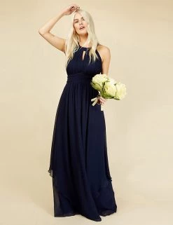 Little Mistress Dresses Round Neck Pleated Maxi Waisted Dress