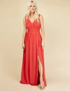 Little Mistress Dresses V-Neck Pleated Maxi Waisted Dress