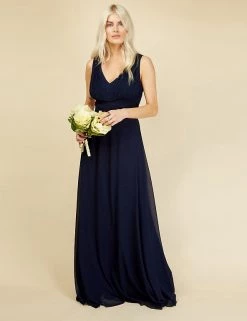 Little Mistress Dresses Lace V-Neck Maxi Waisted Dress