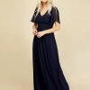 Little Mistress Dresses V-Neck Angel Sleeve Maxi Waisted Dress