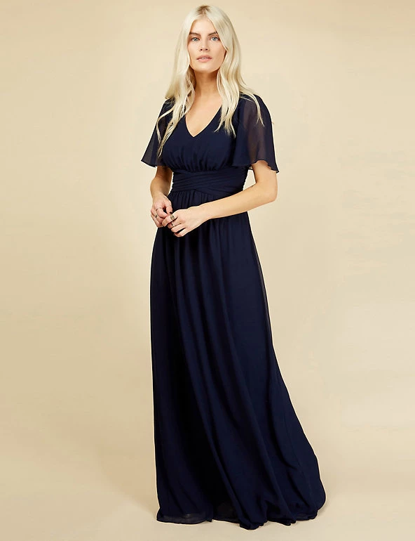 Little Mistress Dresses V-Neck Angel Sleeve Maxi Waisted Dress