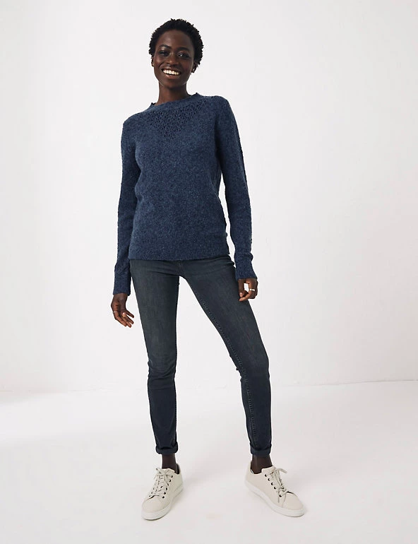 FatFace Jumpers Cotton Blend Crew Neck Scallop Edge Jumper