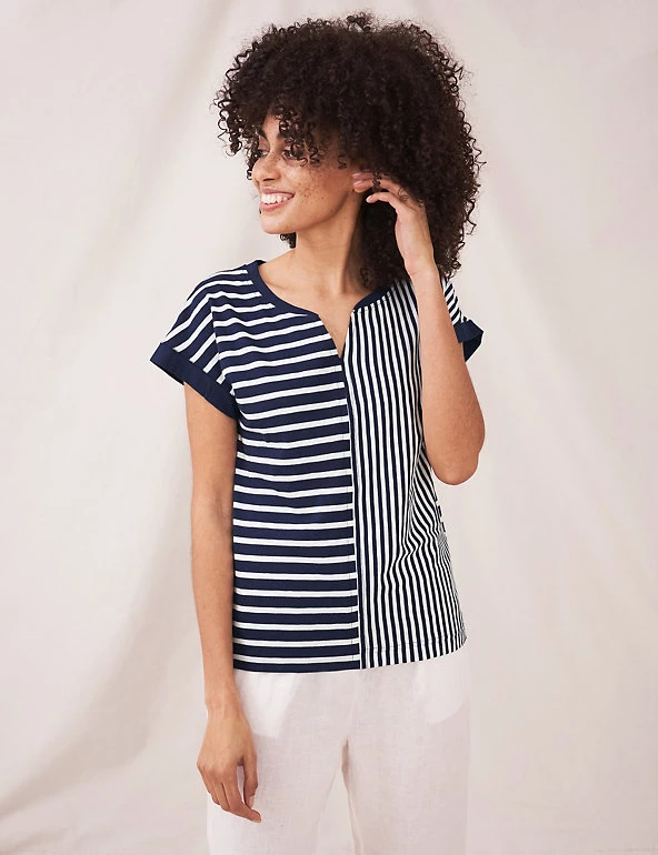 White Stuff Women Pure Organic Cotton Notch Neck T-Shirt