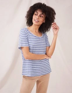 White Stuff Women Pure Cotton Striped T-Shirt