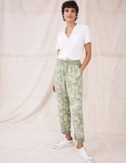 White Stuff Pure Linen Printed Slim Fit Trousers