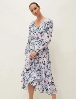 Phase Eight Dresses Floral V-Neck Frill Detail Midaxi Dress