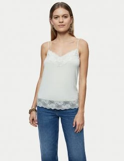 Jigsaw Women Modal Rich V-Neck Lace Detail Vest Top