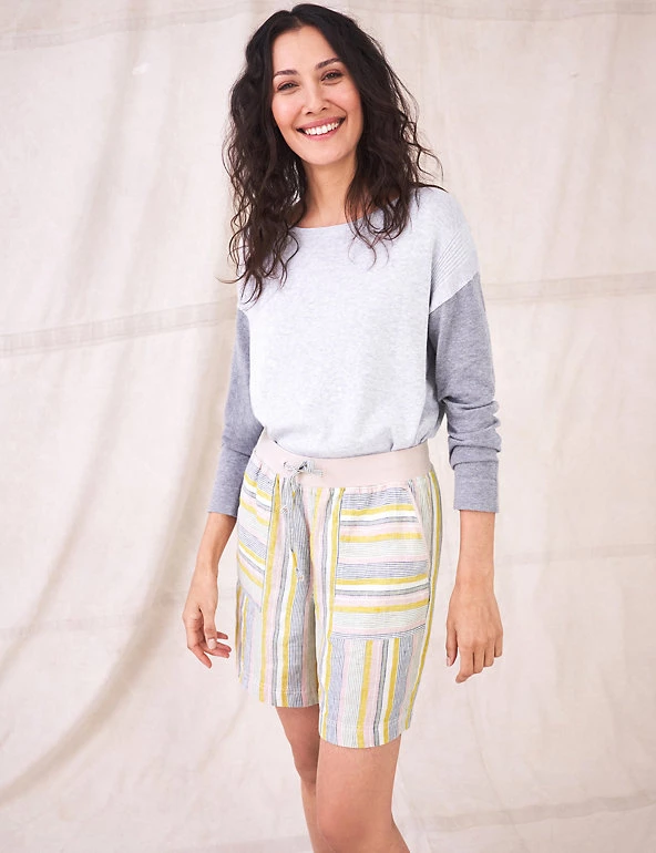 White Stuff Pure Linen Striped Shorts