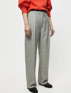 Jigsaw Trousers Pure Wool Checked Straight Leg Trouser