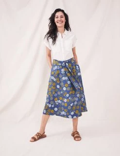 White Stuff Skirts Pure Linen Floral Midi Wrap Skirt