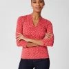 HOBBS Women Printed V-Neck 3/4 Sleeve Top