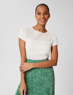 HOBBS Women Cotton Modal Blend Broderie Detail T-Shirt