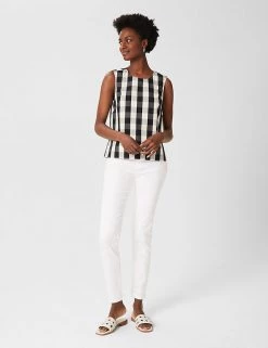 HOBBS Women Cotton Rich Checked Sleeveless Peplum Top