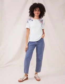 White Stuff Women Organic Cotton Floral Crew Neck T-Shirt