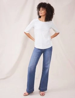 White Stuff Women Pure Cotton Jersey Embroidered T-Shirt