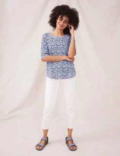 White Stuff Women Pure Cotton Floral Crew Neck Top