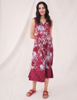 White Stuff Dresses Jersey Floral V-Neck Midi Waisted Dress