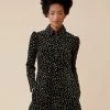 Finery London Dresses Cotton Rich Velvet Floral Midi Shirt Dress