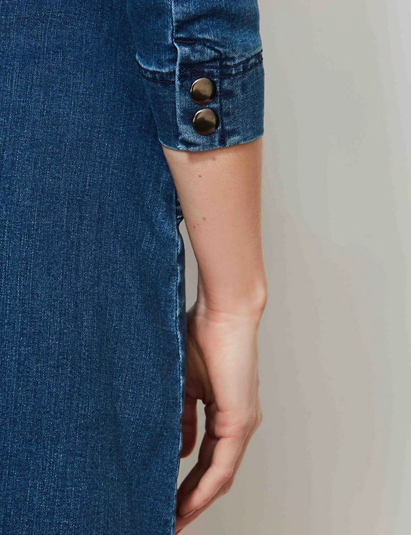 SOSANDAR Dresses Denim Knee Length Shirt Dress - Image 5