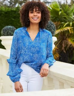 SOSANDAR Shirts & Blouses Heart Print Tie Neck Frill Detail Blouses