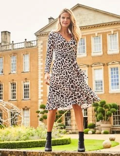 SOSANDAR Dresses Animal Print Belted Faux Wrap Dress