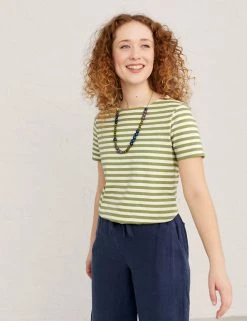 Seasalt Cornwall Women Pure Cotton Striped Slash Neck T-Shirt