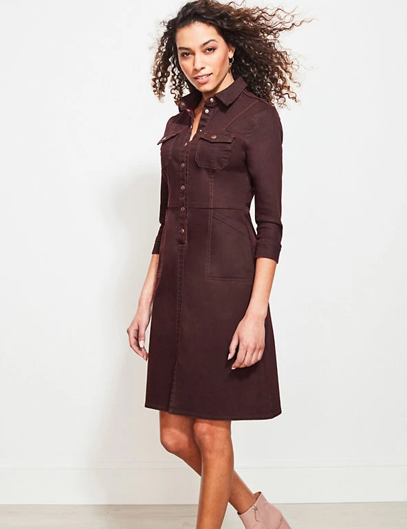 SOSANDAR Dresses Denim Button Front Knee Length Skater Dress - Image 2