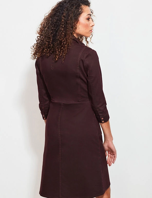 SOSANDAR Dresses Denim Button Front Knee Length Skater Dress - Image 3