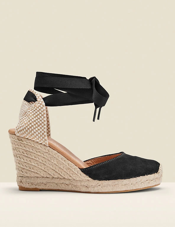 SOSANDAR Sandals Suede Lace Up Wedge Espadrilles - Image 2