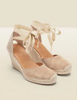 SOSANDAR Sandals Suede Lace Up Wedge Espadrilles